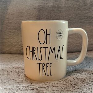 Rae Dunn White Double Sided Christmas Mug 4.75” tall by 3.75” wide